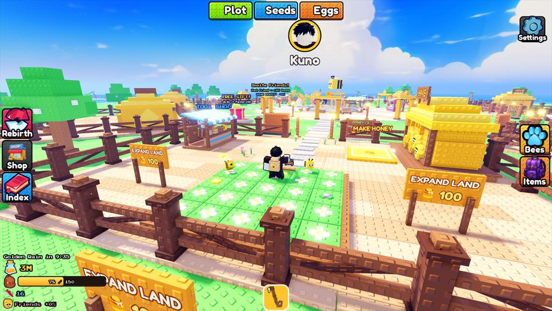 Your plot at the start: field, hive, make honey pad
